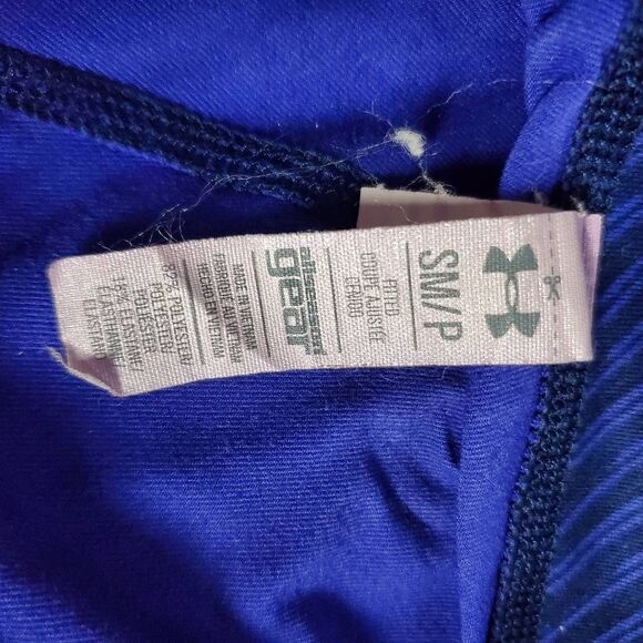 Under Armour HeatGear Compression Capri Leggings Blue Striped Women’s Small - Picture 5 of 7